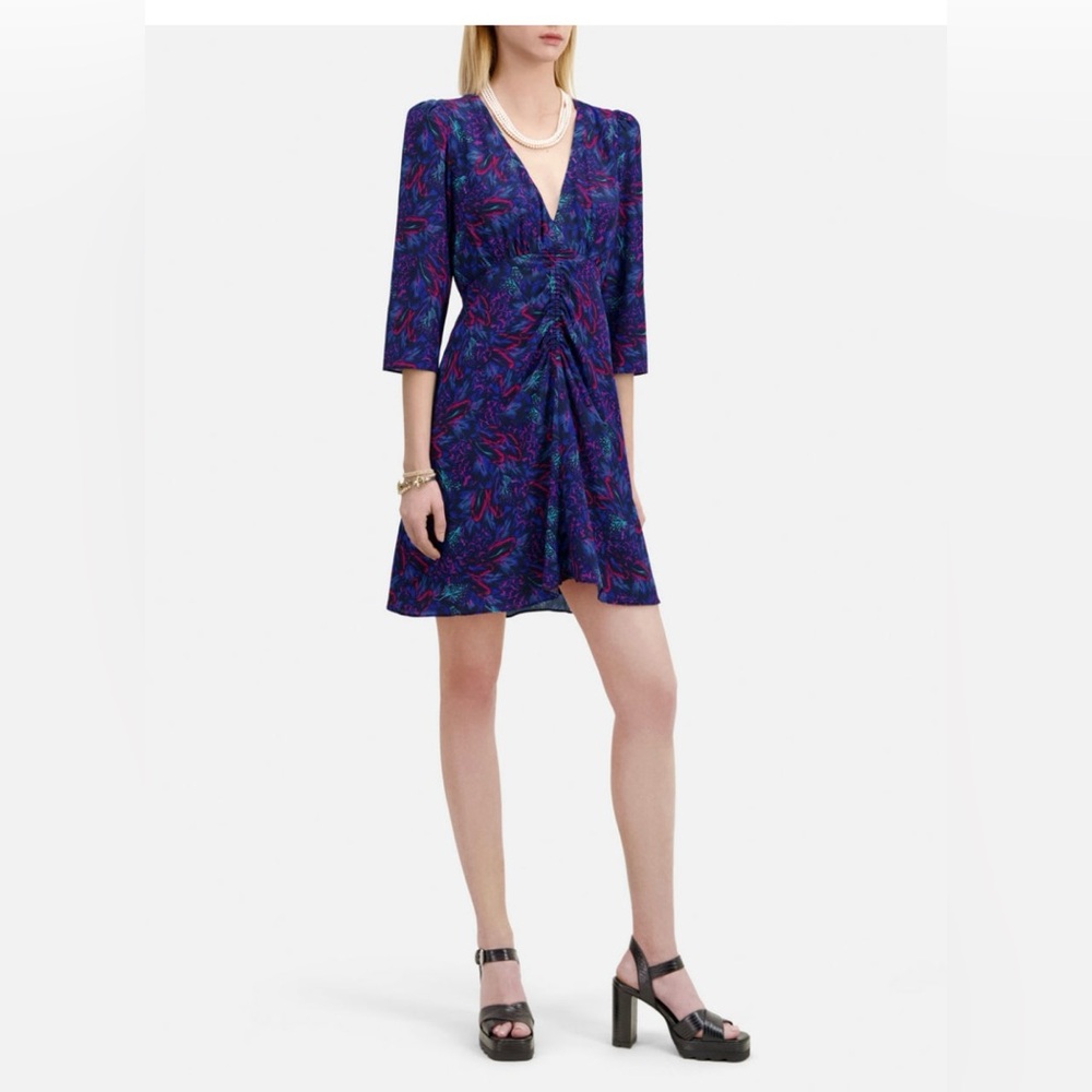 NWT The Kooples Feathers Patterned 3/4 Sleeve Dress .. Size 2 FR, 6US